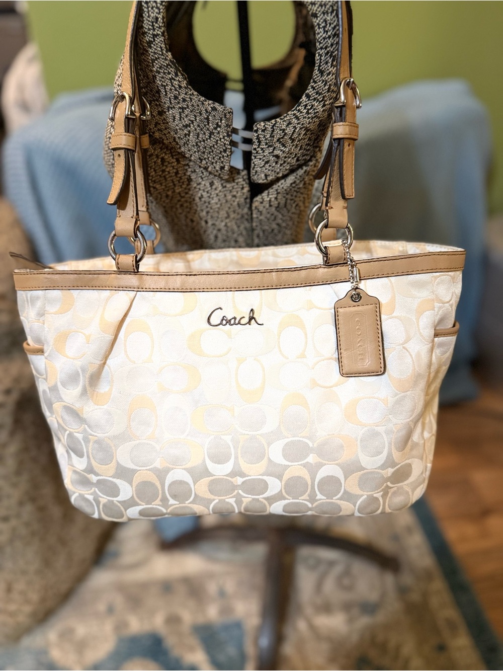 Coach Cream Sateen Signature Tote - Picture 3 of 9